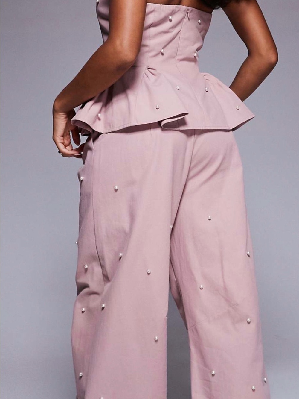 Sold out ASOS Women’s Pink Pearl-Embellished Wide-Leg Pants - Picture 2 of 3
